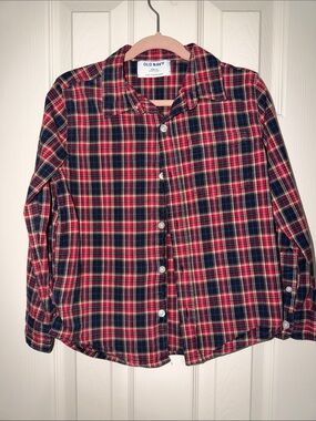 Old Navy Red and Navy Plaid Button-Down Shirt